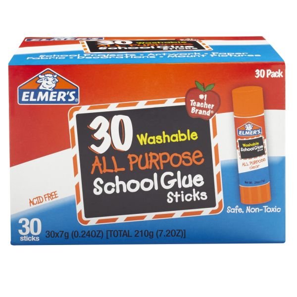 Elmer's Glue Stick Classroom Pack, All-Purpose Clear, Box Of 30 (EPIE556)