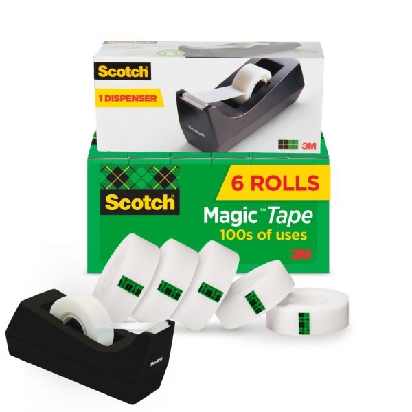 Scotch Magic Tape, Invisible, 6 Tape Rolls with 1 Dispenser, 3/4 in x 1000 in, Home Office Supplies and School Supplies for College and Classrooms (MMM810K6C38)