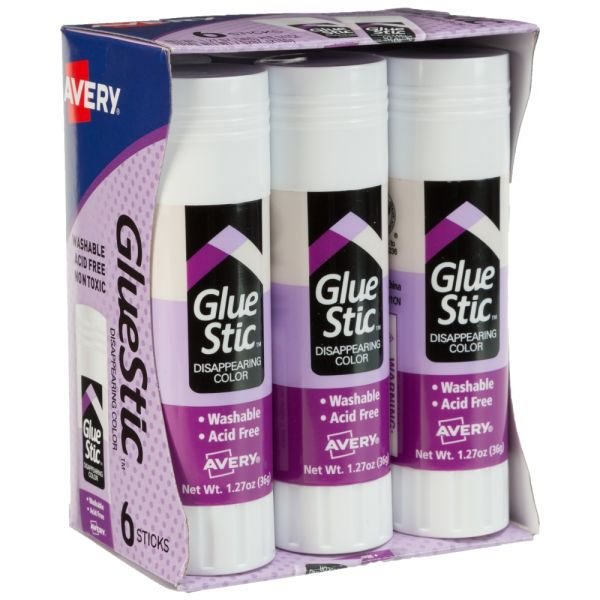 Avery Glue Stic Disappearing Purple Glue Sticks, 1.27 Oz., Pack Of 6 (AVE98071)