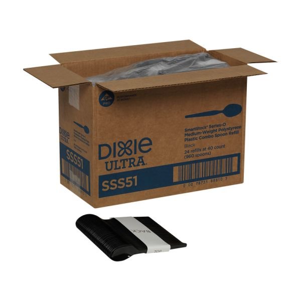 Dixie SmartStock Plastic Cutlery Refill, Series-O, Mediumweight Spoon, Black, 40/Pack, 24 Packs/Carton (DXESSS51)