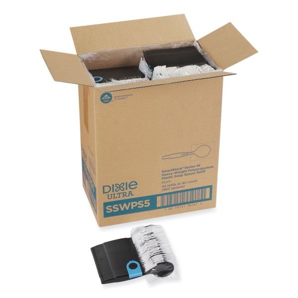 Dixie SmartStock Wrapped Heavyweight Cutlery Refill, Soup Spoon, Plastic, Black, 960/Carton (DXESSWPS5)