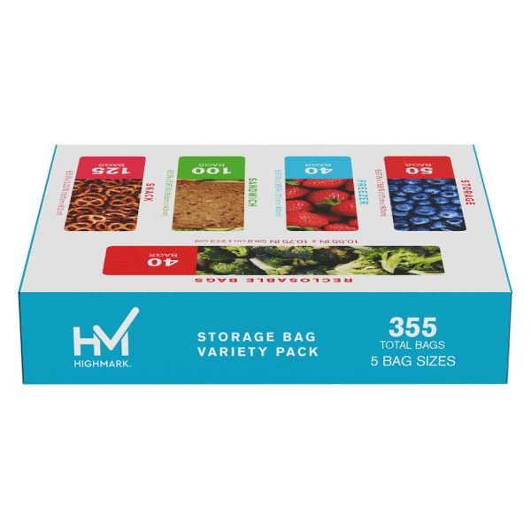 Highmark Plastic Storage Bags, Variety Pack, Clear, Pack Of 355 Bags (ODFN7406569)