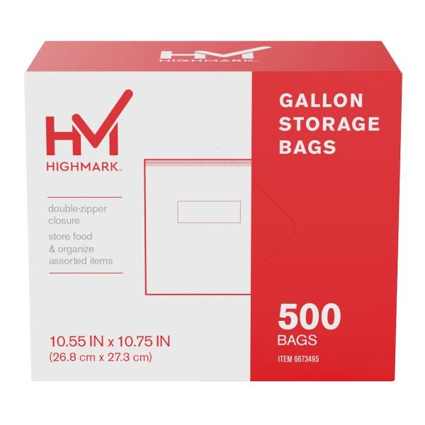 Highmark Plastic Storage Bags, Gallon Size, Clear, Pack Of 500 Bags (ODFN6673495)