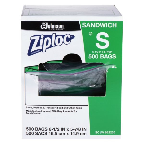 Ziploc Resealable Sandwich Bags, 6.5" x 6", Clear, 500/Box (SJN682255)