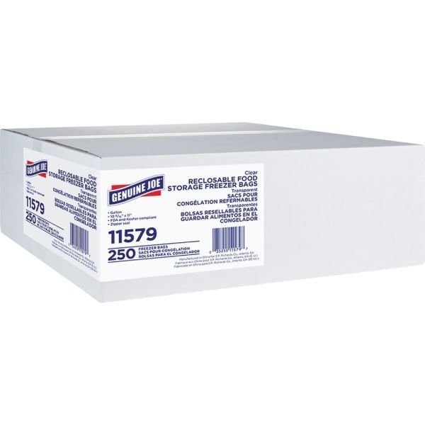 Genuine Joe Freezer Storage Bags - 1 gal Capacity2.70 mil (69 Micron) Thickness - Zipper Closure - Clear - 11579 (GJO11579)
