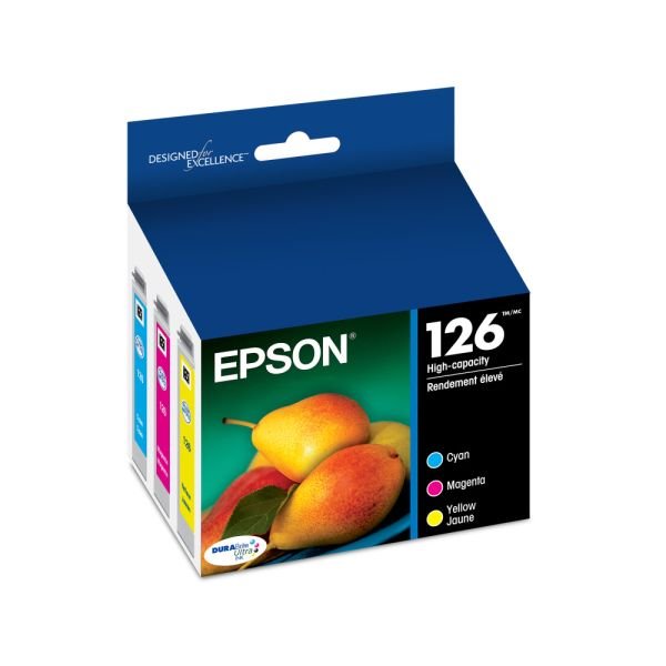 Epson 126 DuraBrite Ultra Cyan, Magenta, Yellow Ink Cartridges, Pack Of 3, T126520 (EPST126520S)