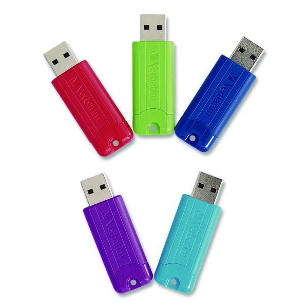 Verbatim PinStripe USB 3.0 Flash Drive, 32 GB, Assorted Colors, 5/Pack (VER70388)