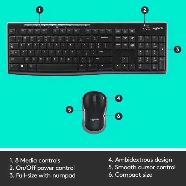 Logitech MK270 Wireless Straight Full-Size Keyboard & Mouse, Black (LOG920004536) - Image 13