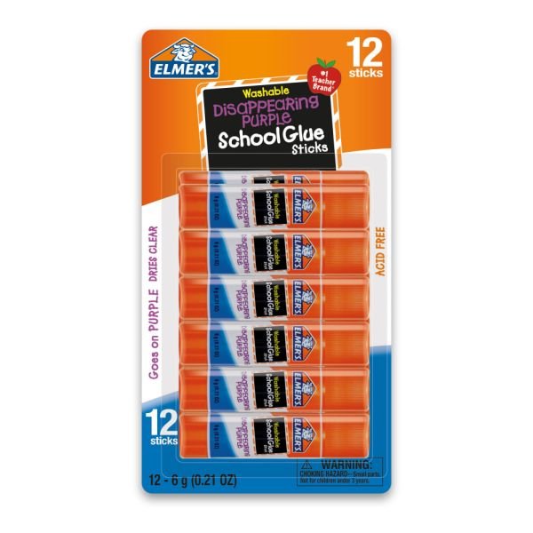 Elmer's Disappearing Glue Sticks, 0.21 Oz, Purple, Pack Of 12 (ODFN954196)