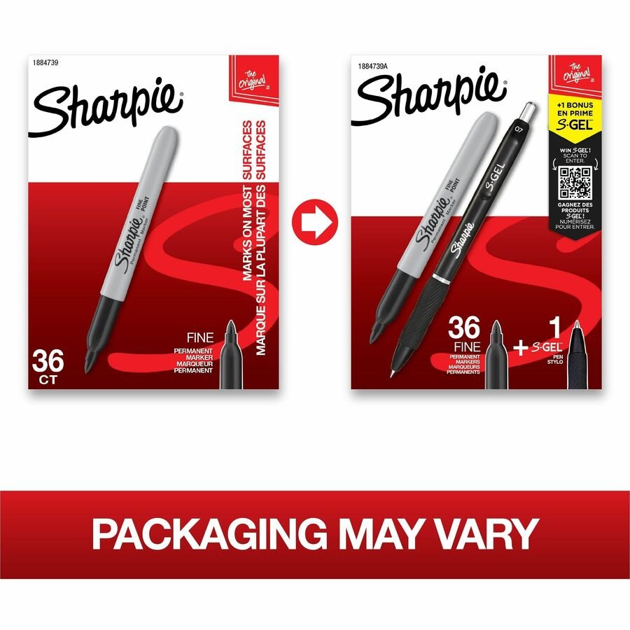 Sharpie Fine Tip Permanent Marker Value Pack with (1) Bonus S-Gel 0.7 mm Black Ink Pen, Fine Bullet Tip Markers, Black Ink, 36/Pack (SAN1884739A) - Image 3