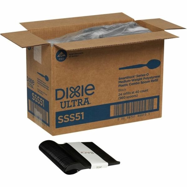 Dixie SmartStock Plastic Cutlery Refill, Series-O, Mediumweight Spoon, Black, 40/Pack, 24 Packs/Carton (DXESSS51) - Image 2