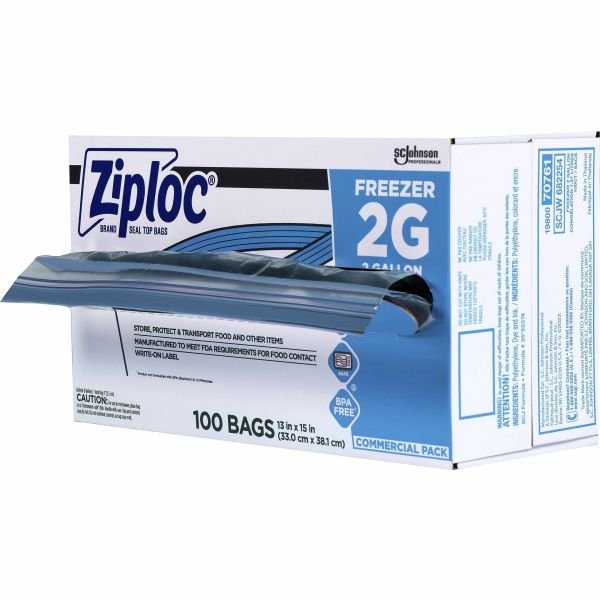Ziploc Zipper Freezer Bags, 2 gal, 13" x 15.5", Clear, 100/Carton (SJN682254) - Image 2