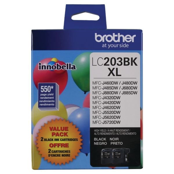 Brother LC203 Black High-Yield Ink Cartridges, Pack Of 2, LC2032PKS (BRTLC2032PKS)