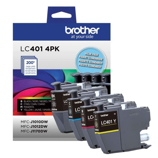 Brother LC401 Genuine Multi-Pack Ink, Black/Cyan/Magenta/Yellow, Pack Of 4 Cartridges, LC4014PKS (ODFN5609237)