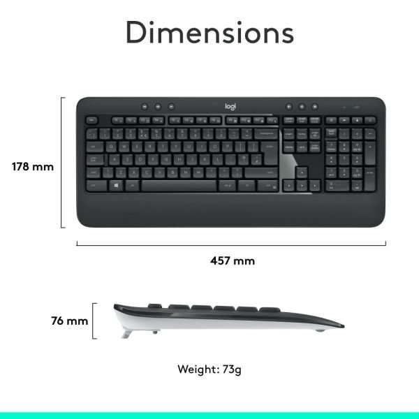 Logitech MK540 Advanced Wireless Keyboard and Mouse Combo for Windows, 2.4 GHz Unifying USB-Receiver (LOG920008671) - Image 2