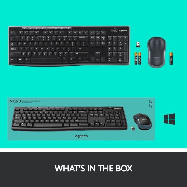 Logitech MK270 Wireless Straight Full-Size Keyboard & Mouse, Black (LOG920004536) - Image 2