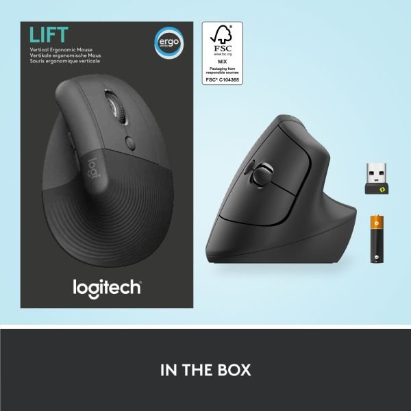 Logitech Lift Vertical Ergonomic Mouse, Graphite, Wireless, Quiet clicks (ODFN7263334) - Image 2