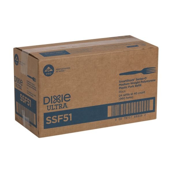 Dixie SmartStock Plastic Cutlery Refill, Series-O, Mediumweight Fork, Black, 40/Pack, 24 Packs/Carton (DXESSF51) - Image 2