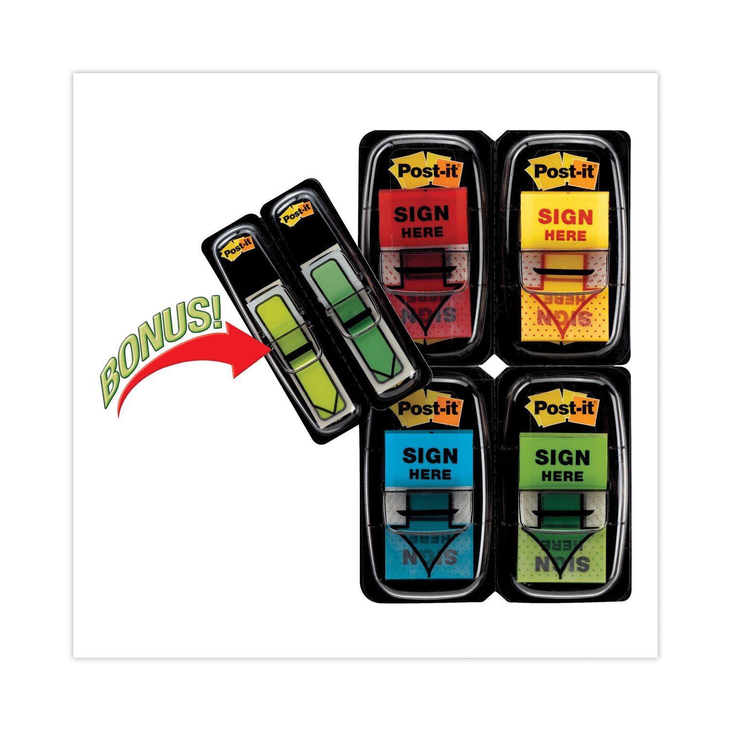 Post-it Flags, 1 in. x 1.7 in., 4 Dispensers, 50 Flags/Dispenser, Assorted Colors, Printed "Sign Here", Back to School Supplies - 680SH4VA (MMM680SH4VA) - Image 6