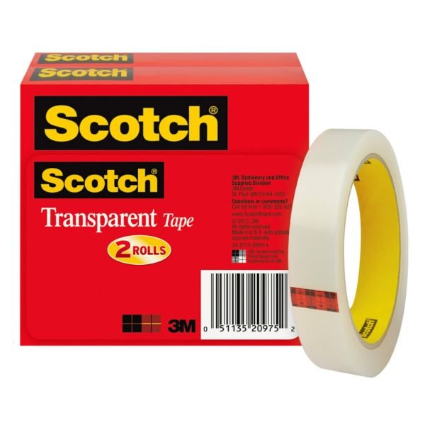 Scotch Transparent Tape, 2 Tape Rolls, 3/4 in x 2592 in, Home Office Supplies and School Supplies for College and Classrooms (MMM6002P3472)