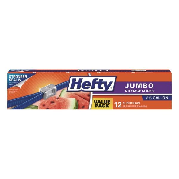 Hefty Slider Food Storage Bags, Jumbo, 14.38" x 9", Clear, 12 Bags/Box, 9 Boxes/Carton (RFPR83812CT)