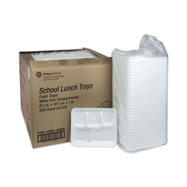 Pactiv Evergreen Foam School Trays, 5-Compartment Tray, 8.25 x 10.5 x 1, White, 500/Carton (PCTYTH10500SGBX) - Image 3