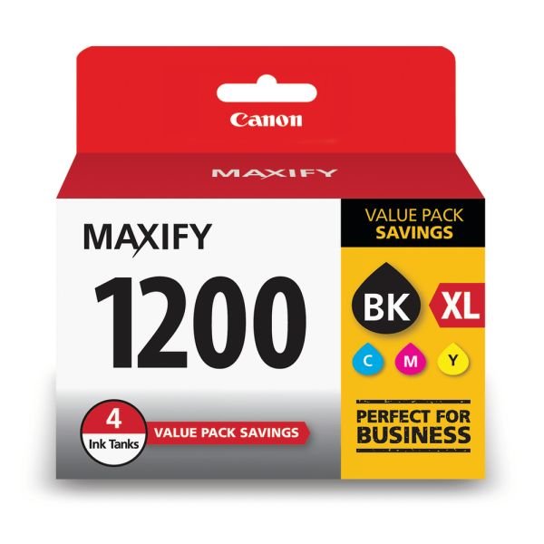 Canon PGI-1200 Extra High-Yield Black Ink Tank Plus Cyan, Magenta, Yellow Ink Tanks, Pack Of 4, 9183B005 (ODFN6469391)