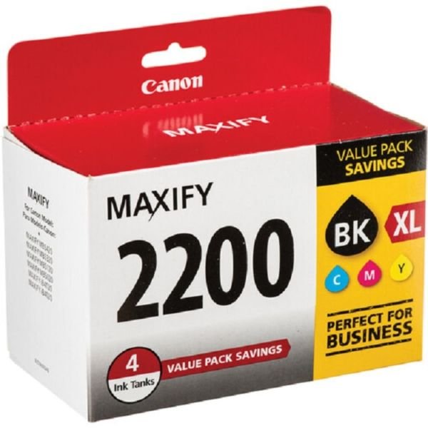 Canon PGI-2200 XL Black; PGI-2200 Cyan; Magenta; Yellow High-Yield/Standard-Yield Ink Tanks, Pack Of 4, 9255B005 (ODFN3073119)