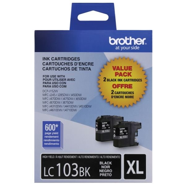 Brother LC103 Black High-Yield Ink Cartridges, Pack Of 2, LC1032PKS (BRTLC1032PKS)