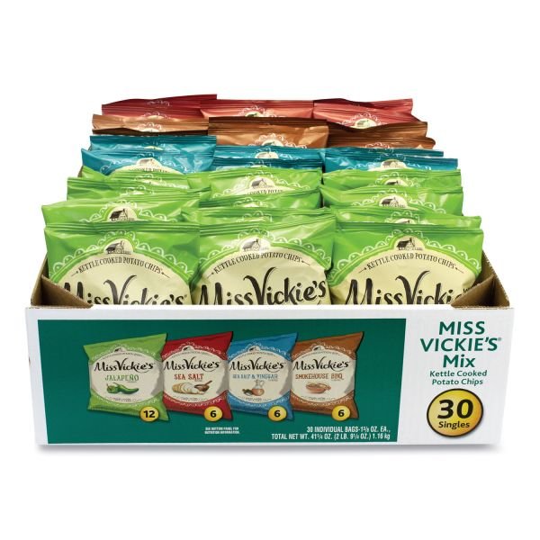Miss Vickie's Kettle Cooked Chips Variety Mix, Four Assorted Flavors, 1.38 oz Bags, 30 Bags/Carton (GRR29500010)