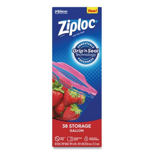 Ziploc Double Zipper Storage Bags, Triple System Seal, Gallon, 10.56" x 10.75", Clear, 38 Bags/Box, 9 Boxes/Carton (SJN383233) - Image 6