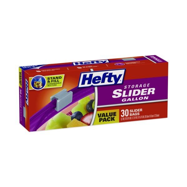 Hefty Slider Stand and Fill Food Storage Bags, Gallon, 10.56" x 11", Clear, 30 Bags/Box, 9 Boxes/Carton (RFPR88071CT) - Image 4