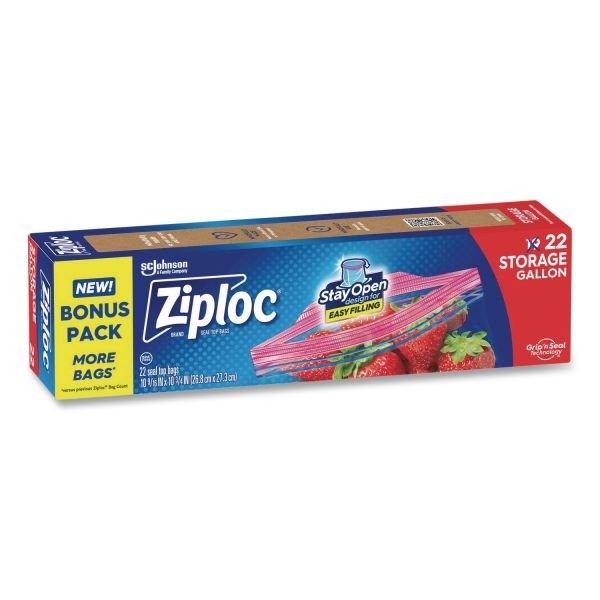 Ziploc Double Zipper Storage Bags, Triple System Seal, Gallon, 9.6" x 12.1", Clear, 22 Bags/Box, 12 Boxes/Carton (SJN383231) - Image 3