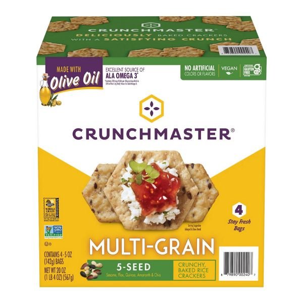 Crunchmaster 5-Seed Multi-Grain Crunchy Oven Baked Crackers, Original, 5 oz Bags, 4/Box, 2 Boxes/Carton (GRR60004077) - Image 3