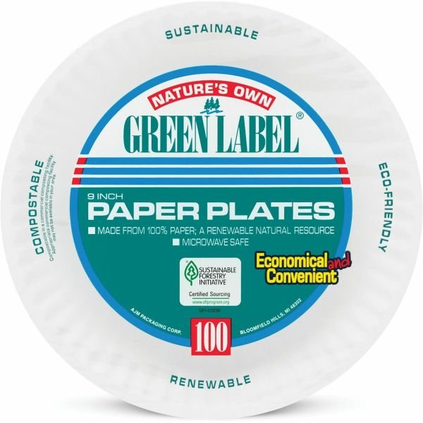 Green Label 9" Green Label Economy Paper Plates (AJMPP9GRA) - Image 3
