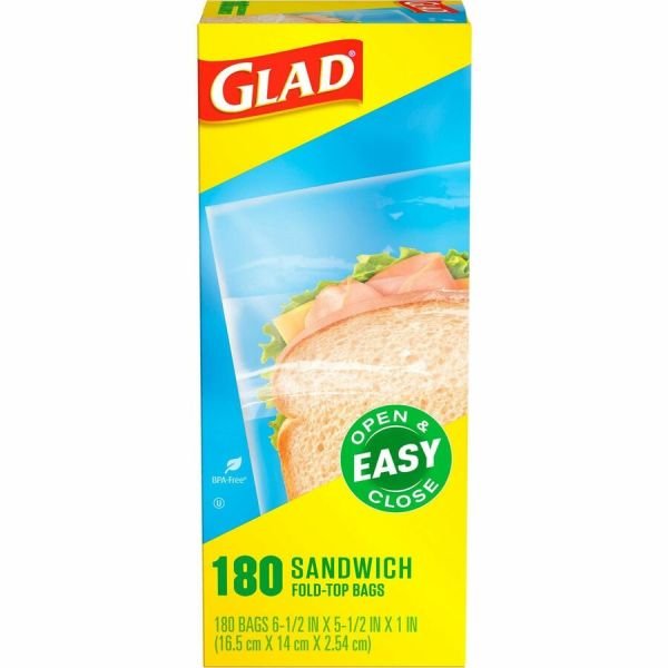 Glad Fold Top Food Storage Plastic Sandwich Bags, 6.5 x 5.5, Clear, 180 Bags/Box, 12 Boxes/Carton (CLO60771) - Image 4