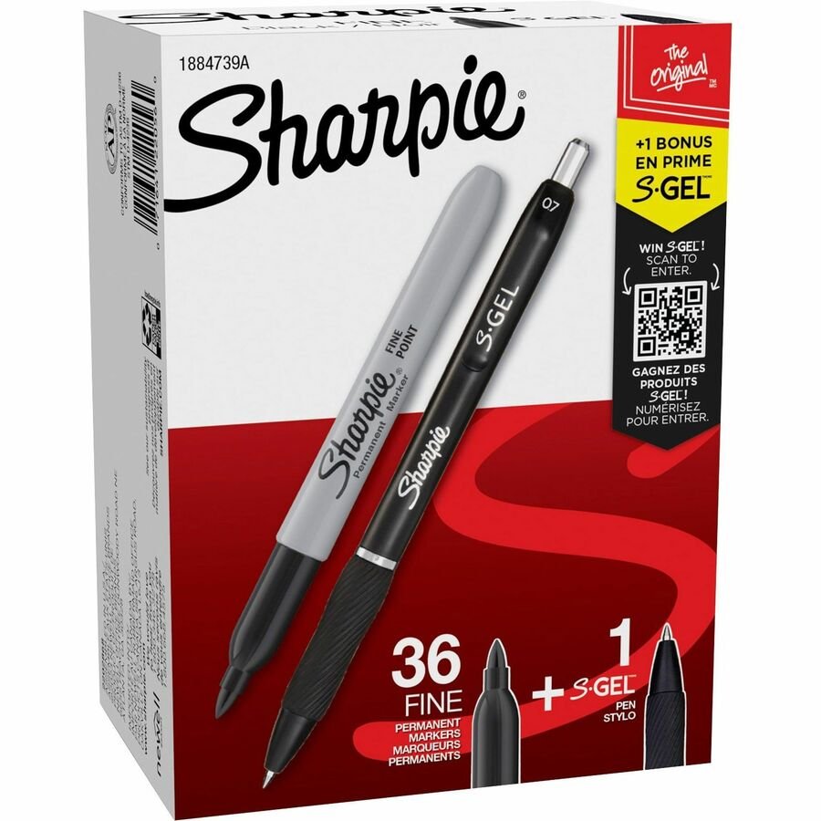 Sharpie Fine Tip Permanent Marker Value Pack with (1) Bonus S-Gel 0.7 mm Black Ink Pen, Fine Bullet Tip Markers, Black Ink, 36/Pack (SAN1884739A) - Image 8