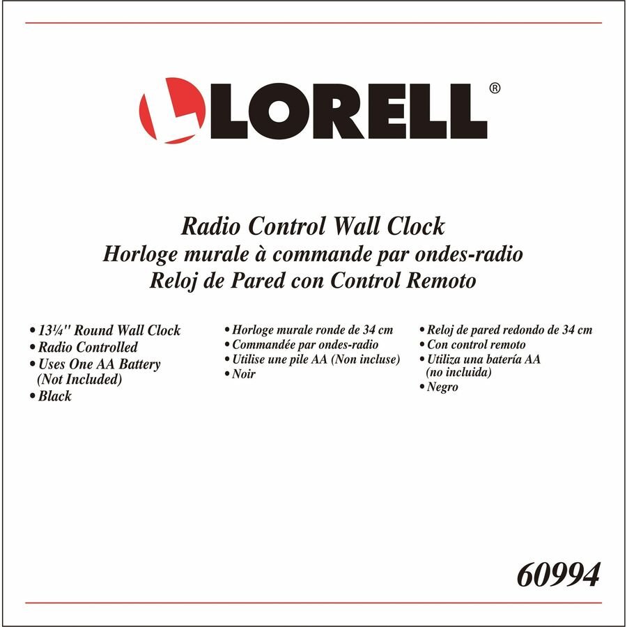 Lorell 13 1/4" Round Atomic Wood Wall Clock, Black (LLR60994) - Image 2