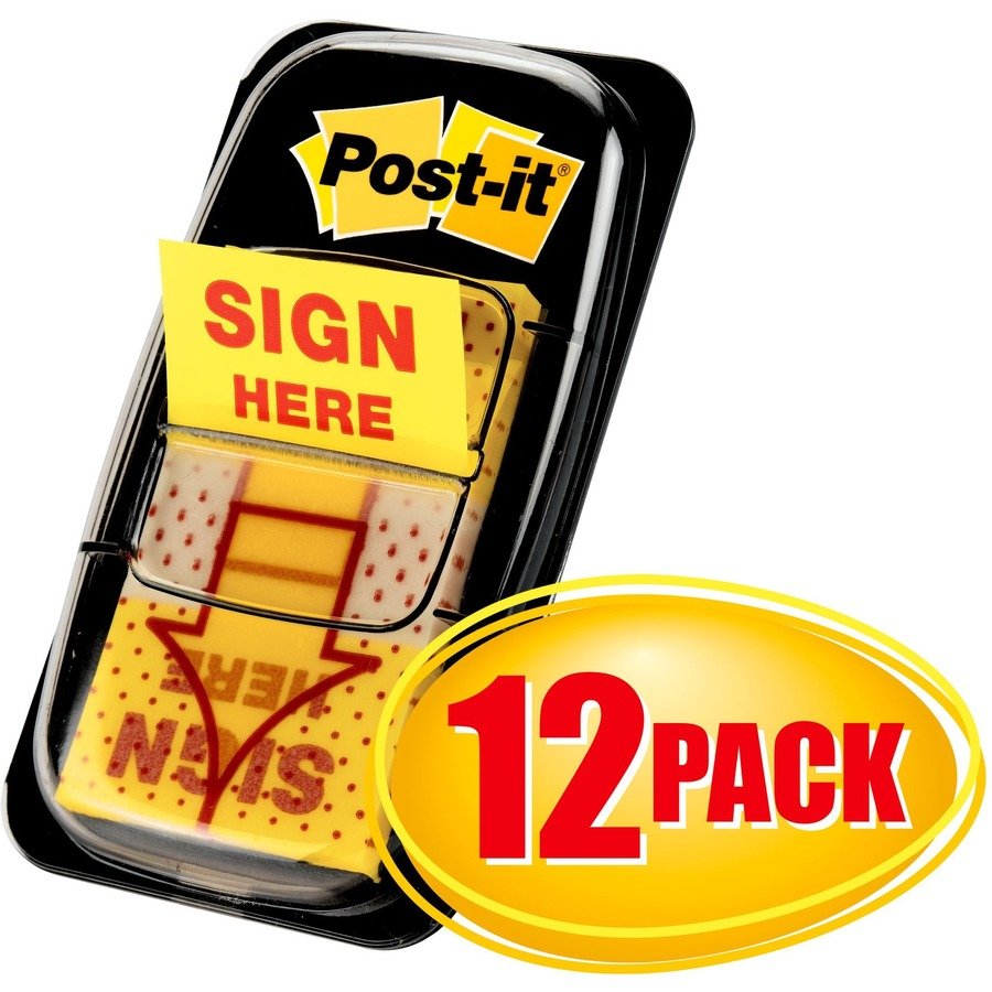 Post-it Flags, 1 in. x 1.7 in., 12 Dispensers, 50 Flags/Dispenser, Yellow, Printed "Sign Here", Back to School Supplies - 680SH12 (MMM680SH12) - Image 3