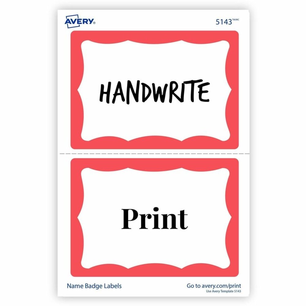 Avery Name Tags, 05143, 2-1/3" x 3-3/8", White With Red Border, 100 Removable Name Badges (AVE5143) - Image 5