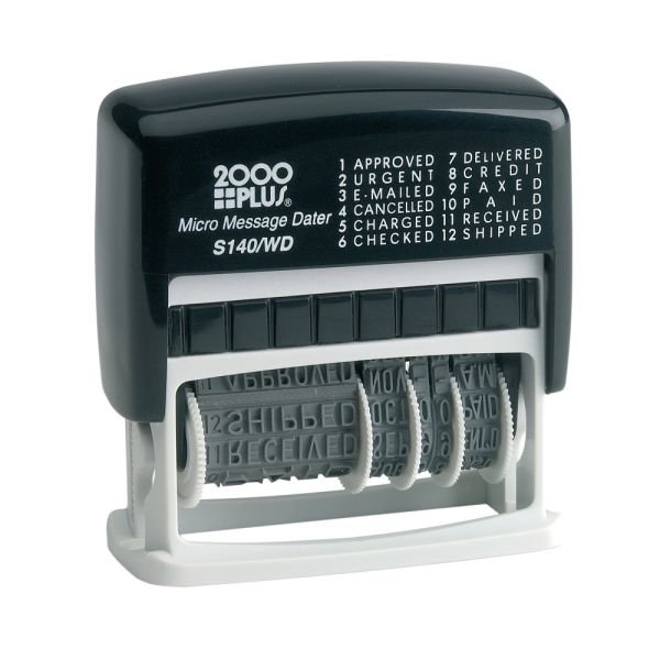 2000 PLUS Date Phrase Dater Stamp Self-Inking 12-in-1 Micro Date Message Dater Stamp, 12 Phrases, Black Ink - 11090 (COS011090)