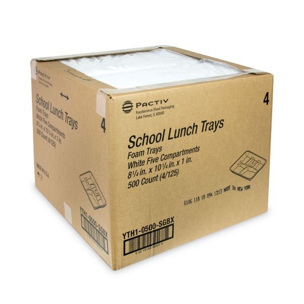 Pactiv Evergreen Foam School Trays, 5-Compartment Tray, 8.25 x 10.5 x 1, White, 500/Carton (PCTYTH10500SGBX) - Image 4