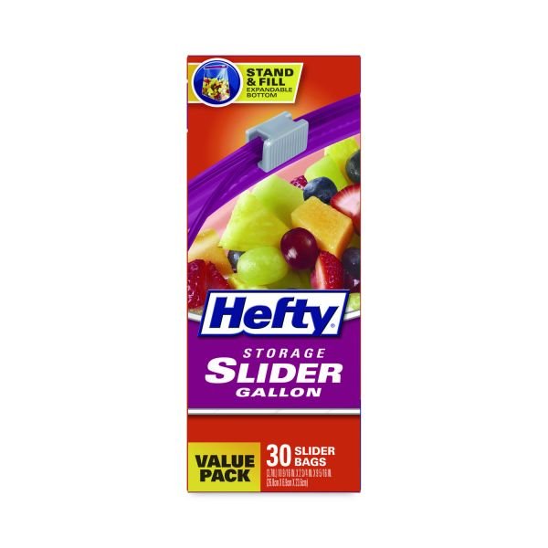 Hefty Slider Stand and Fill Food Storage Bags, Gallon, 10.56" x 11", Clear, 30 Bags/Box, 9 Boxes/Carton (RFPR88071CT) - Image 3