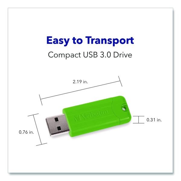 Verbatim PinStripe USB 3.0 Flash Drive, 32 GB, Assorted Colors, 5/Pack (VER70388) - Image 6