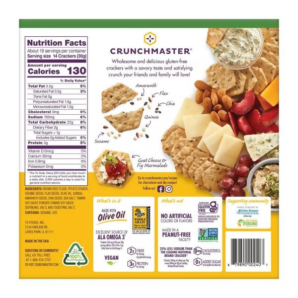 Crunchmaster 5-Seed Multi-Grain Crunchy Oven Baked Crackers, Original, 5 oz Bags, 4/Box, 2 Boxes/Carton (GRR60004077) - Image 5