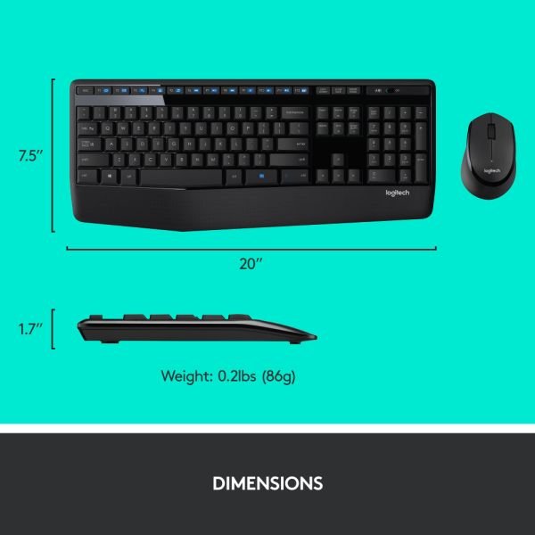 Logitech MK345 Wireless Straight Full Size Keyboard & Right-Handed Optical Mouse, Black (ODFN531638) - Image 4