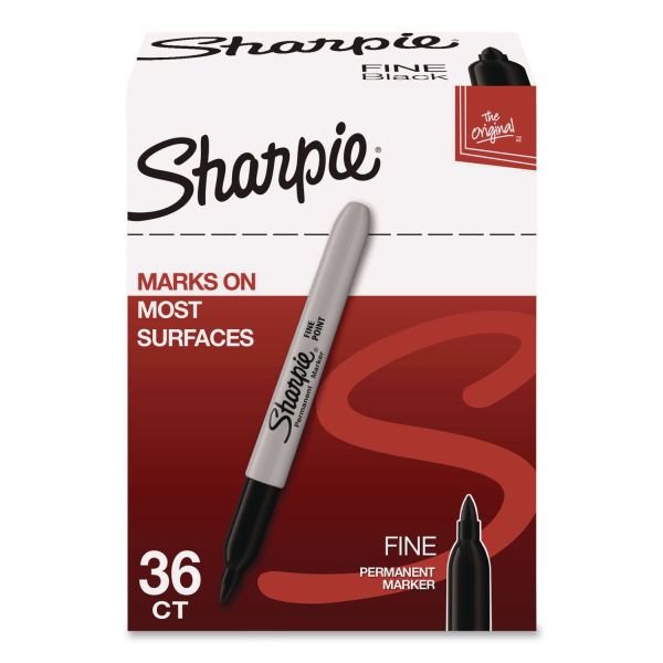 Sharpie Fine Tip Permanent Marker Value Pack with (1) Bonus S-Gel 0.7 mm Black Ink Pen, Fine Bullet Tip Markers, Black Ink, 36/Pack (SAN1884739A)