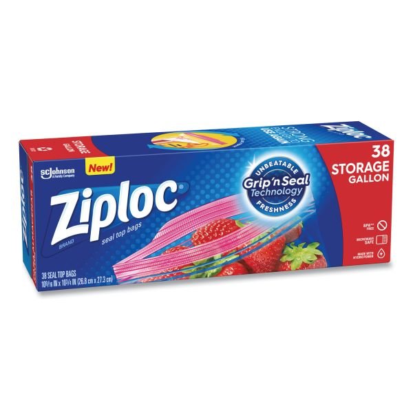 Ziploc Double Zipper Storage Bags, Triple System Seal, Gallon, 10.56" x 10.75", Clear, 38 Bags/Box, 9 Boxes/Carton (SJN383233) - Image 4