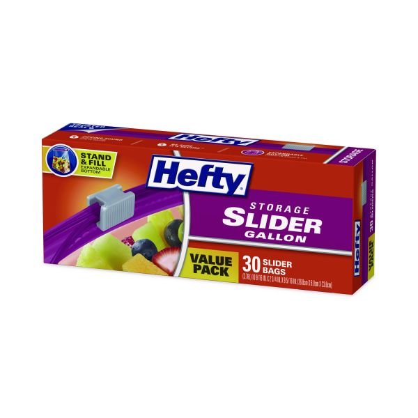 Hefty Slider Stand and Fill Food Storage Bags, Gallon, 10.56" x 11", Clear, 30 Bags/Box, 9 Boxes/Carton (RFPR88071CT) - Image 2
