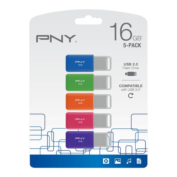 PNY USB 2.0 Flash Drives, 16GB, Assorted Colors, Pack Of 5 Flash Drives (ODFN5716283) - Image 5